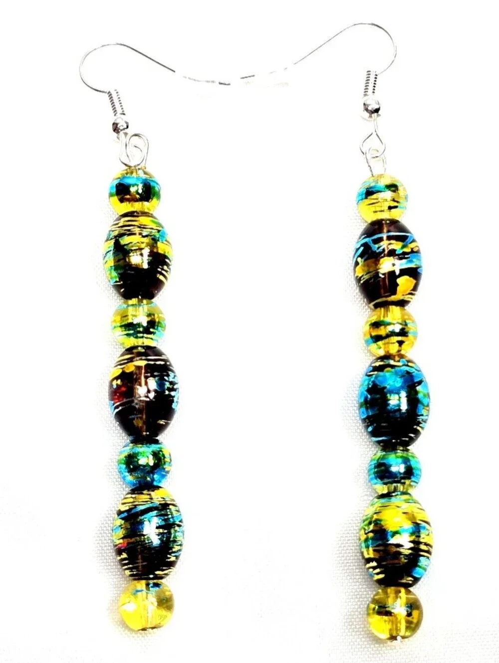 Handmade handpainted green gold Murano Glass Drop Dangling Bohenian Earings